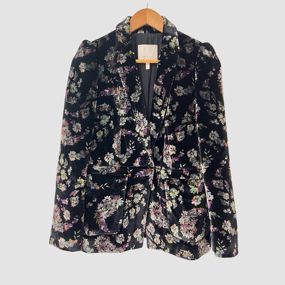 Rebecca Taylor Floral Print Velvet Silk Blend Blazer US6 ($550) Runs small - Picture 3 of 8